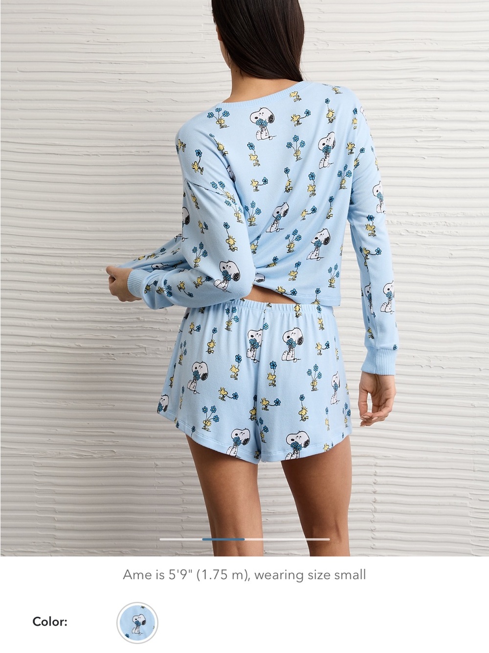 American Eagle Outfitters Light Blue Snoopy & Woodstock Pajama Set - Picture 3 of 4